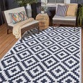 SAND MINE Reversible Mats, Plastic Straw Rug, Modern Area Rug, Large Floor Mat and Rug for Outdoors, RV, Patio, Backyard, Deck, Picnic, Beach, Trailer, Camping, Dark Blue & White, 5' x 8'
