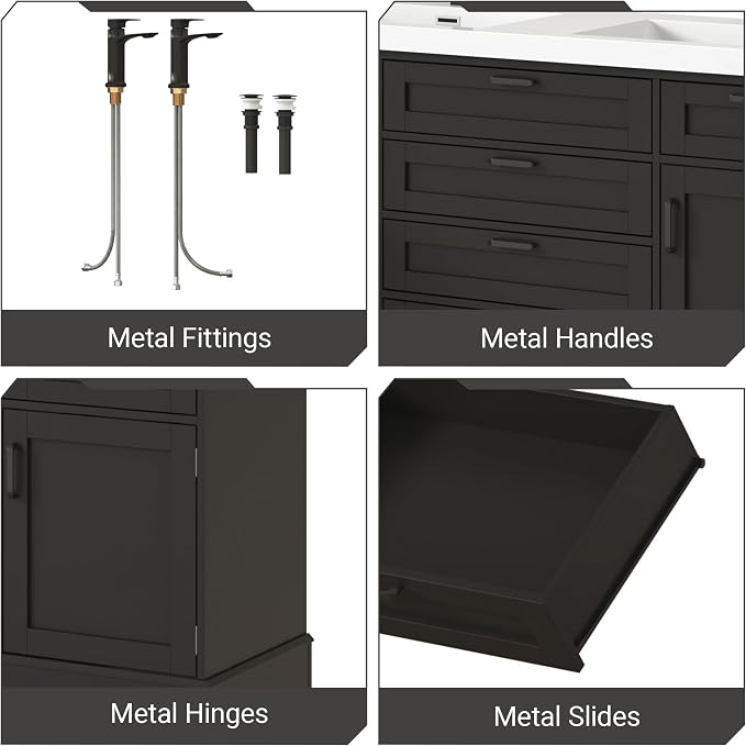 59" Bathroom Vanities Cabinet with Double Sink Combo,Modern Undermount Vanity Sink Cabinet with 2 Storage Doors and 3 Drawers,High Freestanding Bathroom Storage Cabinet with 3 Flip-top Drawers(Black)