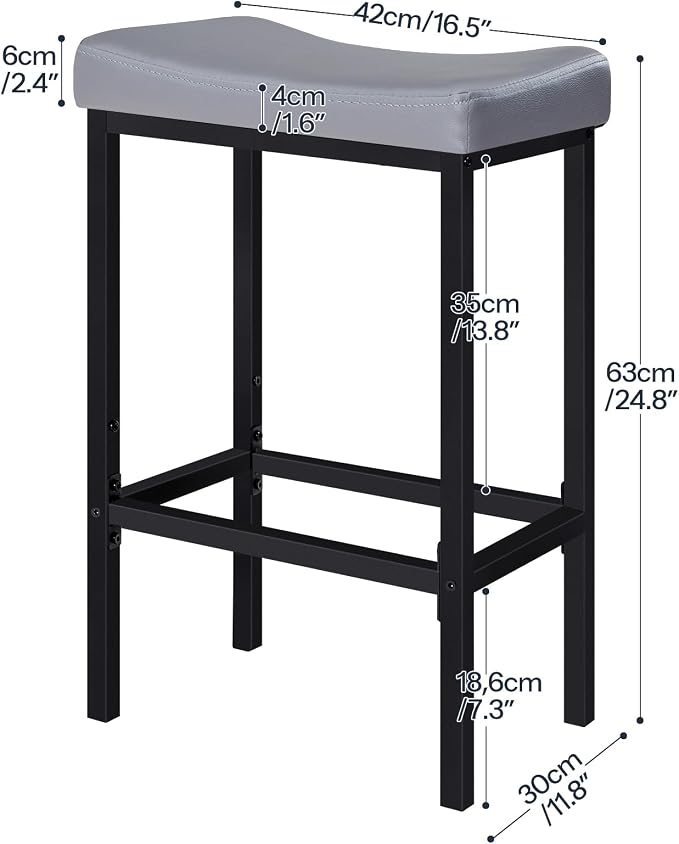 HOOBRO Bar Stools Set of 2, 24.8 Inches Bar Chairs, Counter Height Stools, Saddle Barstools with Curved Surface, 2.4" Thick Upholstery, for Kitchen, Dining Room, Gray and Black BG10BY01