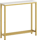 YATINEY Narrow Console Table, 2-Tier Small Sofa Table, 29.5" Thin Entryway Behind Couch Table with Shelves, Industrial Hallway Table, for Living Room, Foyer, White and Gold CT03DW