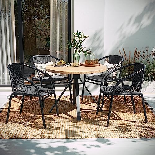Flash Furniture Lila Modern Rattan Indoor/Outdoor Stackable Dining Chairs, Stacking Rattan Bistro Chairs for Patio or Restaurant, Set of 4, Gray