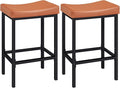 HOOBRO Bar Stools, Set of 2 Bar Chairs, Counter Height Stools, Saddle Barstools with Curved Surface, 24.8 Inches, 2.4" Thick Upholstery, for Kitchen, Dining Room, Cafe Orange-Brown and Black CB10BY01