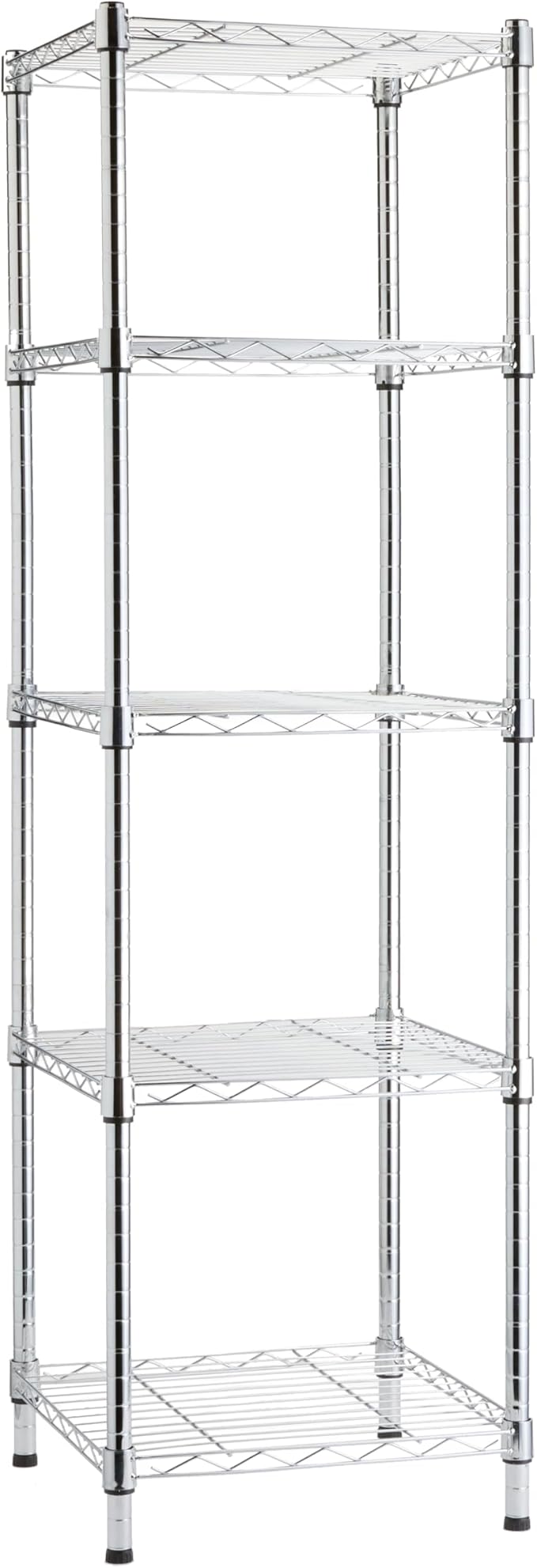 Amazon Basics 5-Shelf Tower Adjustable Storage Shelving Unit, Chrome, 16" x 16" x 54", 150 lbs Per Shelf