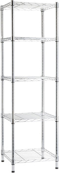 Amazon Basics 5-Shelf Tower Adjustable Storage Shelving Unit, Chrome, 16" x 16" x 54", 150 lbs Per Shelf