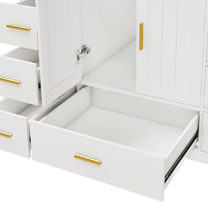 Montary 48" Modern Bathroom Vanity Base Cabinet, Solid Wood Construction | Soft-Close Double Doors & 9 Full-Extension Drawers(Basin & Top Not Included),White