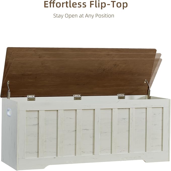 VANKILEY 47.2" Storage Chest Extra Large, Storage Bench.(White+Brown)
