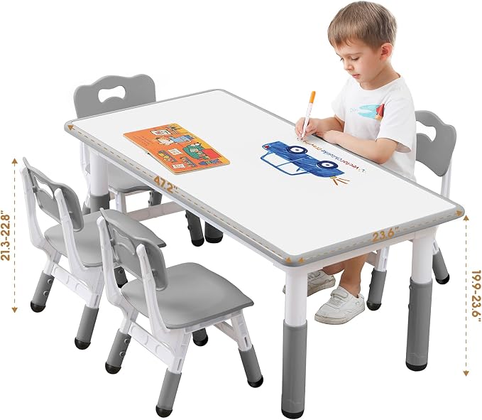 Kids Table and Chair Set for Toddlers - Adjustable Activity Center with Non-Slip Legs & Graffiti-Proof Surface Ages 3-12