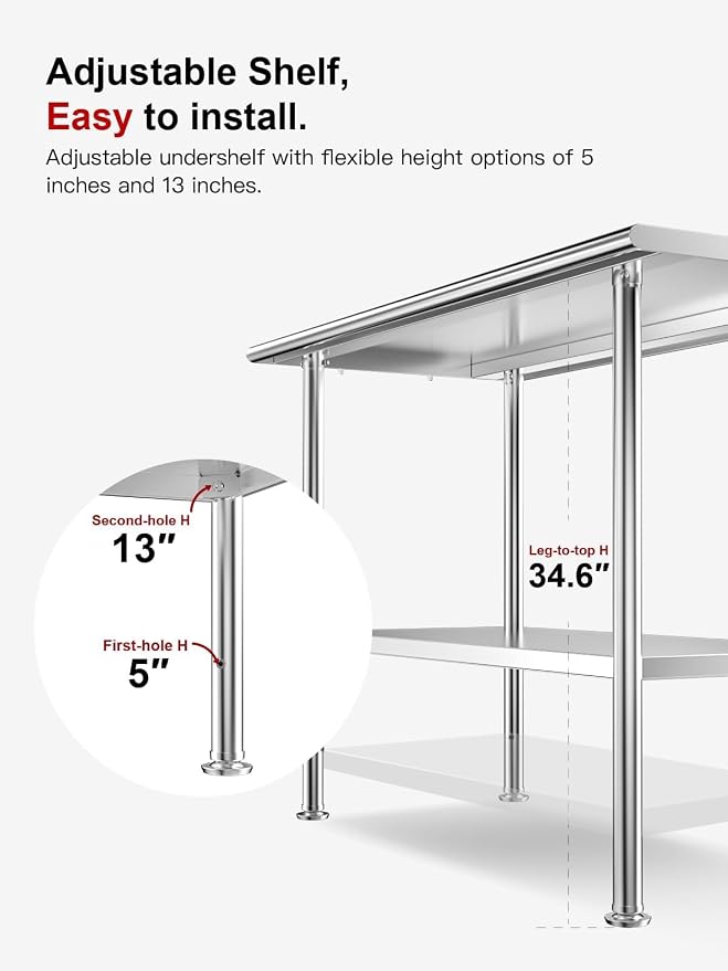 Atelicf NSF Stainless Steel Prep Table 24X48 inch with Backsplash