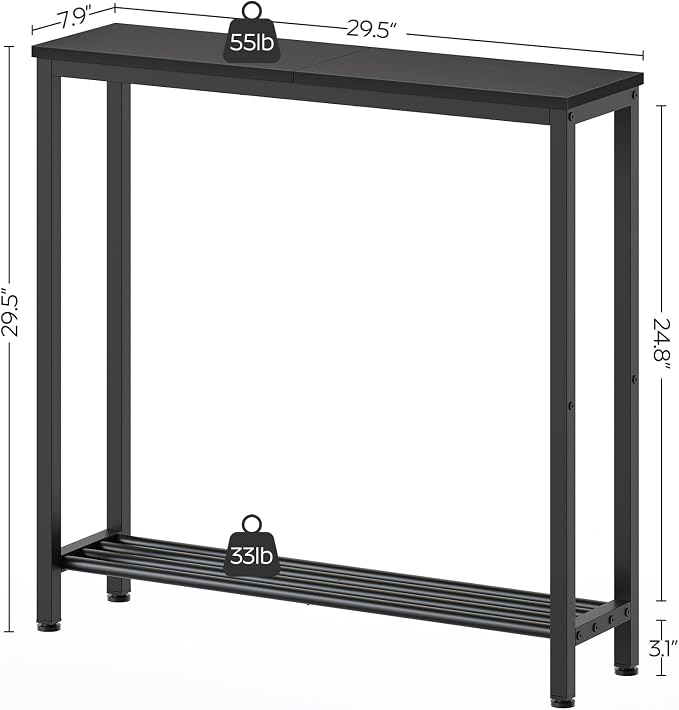 YATINEY Narrow Console Table, 2-Tier Small Sofa Table, 29.5" Thin Entryway Behind Couch Table with Shelves, Industrial Hallway Table, for Living Room, Foyer, Black CT03BB