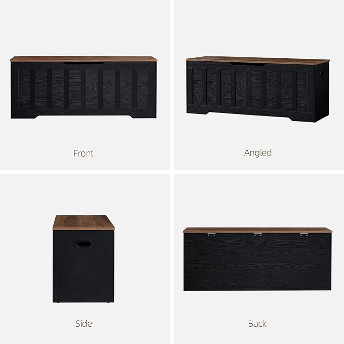 VANKILEY 47.2" Storage Chest Extra Large, Storage Bench.(Black+Brown)