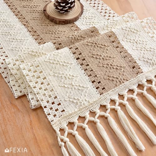 FEXIA Fall Boho Table Runner 12x72 for Home Decor Tassels