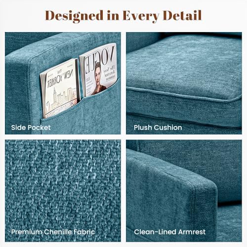 Chenille Accent Chair Mid Century Modern Reading Armchair for Living Room