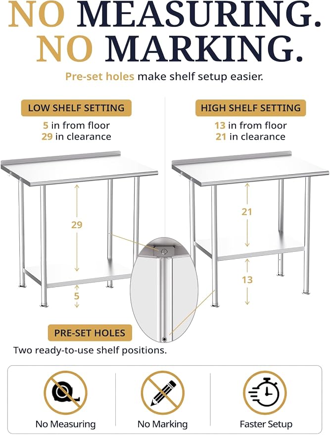 Atelicf NSF Stainless Steel Prep Table 24X60 inch with Backsplash