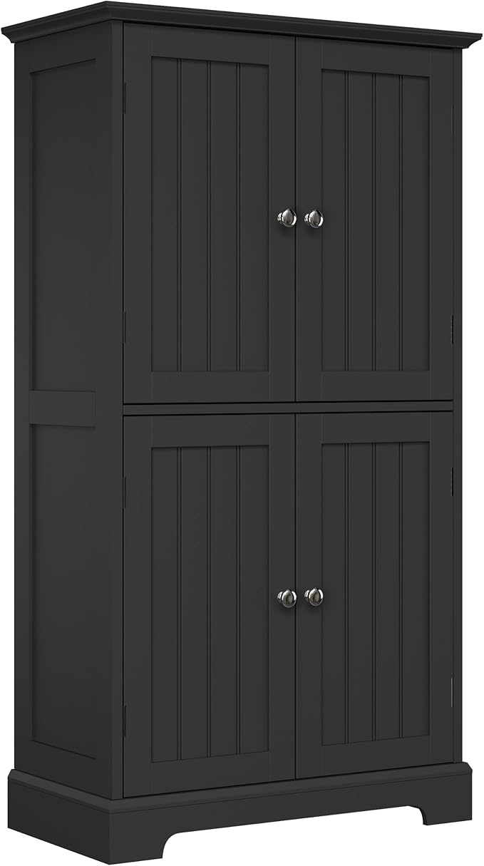 ChooChoo Bathroom Floor Cabinet with Adjustable Shelves | Bathroom Storage Cabinet, 4 Doors, Freestanding Cupboard for Living Room, Black