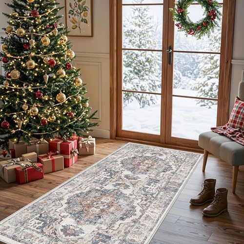 Hallway Washable Runner Rug - 2x6 Kitchen Rugs Entryway Rug Runner Vintage Soft Floor Mat Non Slip Indoor Farmhouse Carpet for Bathroom Living Room Bedroom (2 X 6, Brick)