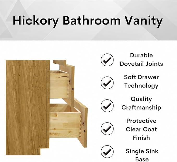 Riley & Higgs Hickory 60" Single Sink Vanity, Natural Finish | 60-inch single-sink base cabinet in a natural Hickory finish for a rustic country look