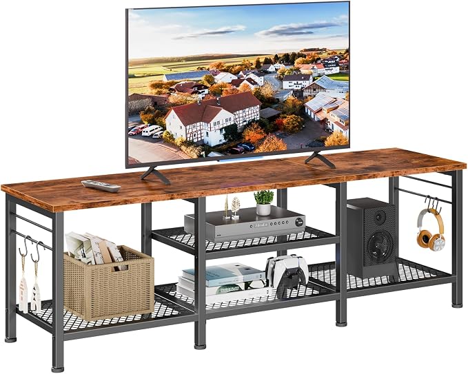 Furologee 55 Inch TV Stand, Entertainment Center with Shelves, Rustic Brown