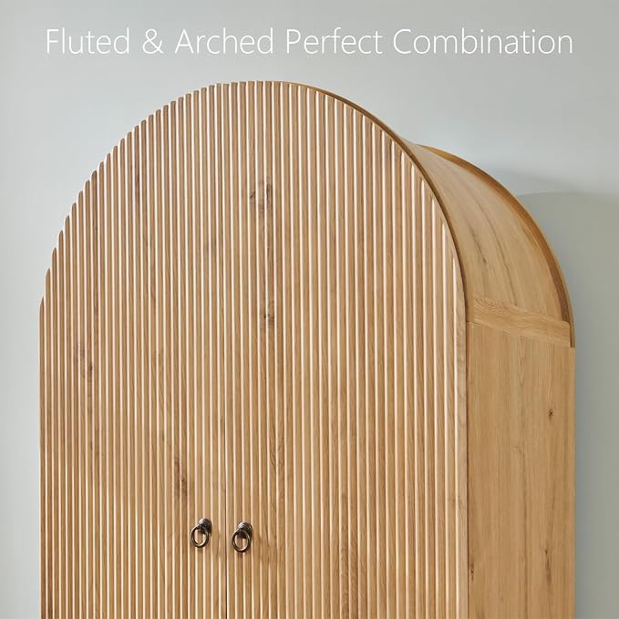 IFGET Fluted Arched Pantry Cabinet, 71" Tall Kitchen Storage Pantry Cabinet with Adjustable Shelves and 2 Large Drawers, Freestanding Morden Versatile Cupboard for Living Room, Bathroom, Natrual