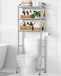 Kitsure Over Toilet Storage Rack, 63.2" H Space-Saving, Holder & Hooks | Bathroom, Laundry Room, Small Spaces, Families, Durable Metal, Chrome, 3 Tier