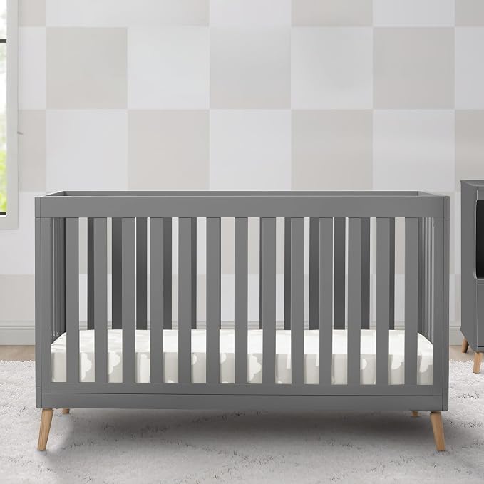 Delta Children Essex 4-in-1 Baby Crib & Mattress, Grey/Natural