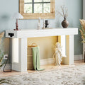 Unikito 63" Console Table with Sensor Light and Oulets, Rustic White