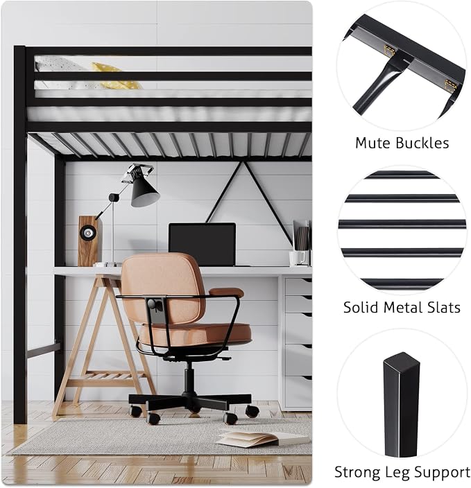 SHA CERLIN Loft Bed Twin Size with Ladder and Guardrail,Black