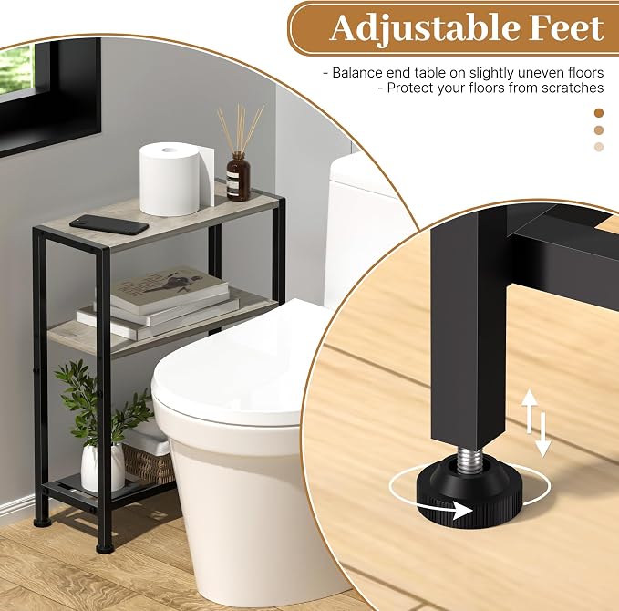 Narrow Side Table for Small Space, 2-Tier Small End Table with Shelf Holder, Slim Nightstand, Skinny Snack Couch Table in Living Room, Bedroom, Study, Kitchen and Balcony (Greige)