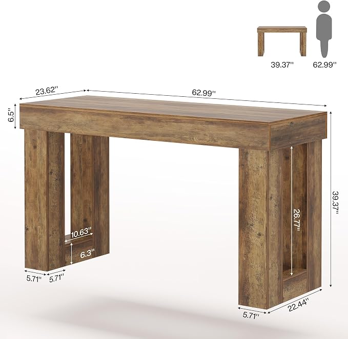 Tribesigns 63" Long Bar Table, Rectangular Counter Height Pub Table