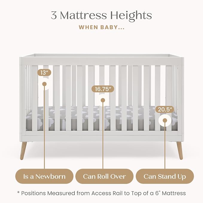 Delta Children Essex 4-in-1 Baby Crib & Mattress, Bianca White/Natural