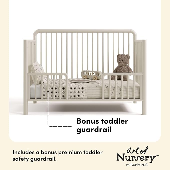 Storkcraft Porto 5-in-1 Convertible Crib and Toddler Guardrail, Frosted Oat
