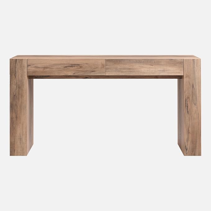 OKD 63" Console Table with Drawers, Thick Block Entryway Table, Rustic Oak