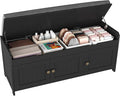 HOMEFORT 41.3" Shoe Bench with Lift Top Storage, Entryway Bench with Cushioned Seat, Wooden End of Bed Bench, Shoe Cabinet Bench with Hidden Storage Space, for Bedroom, Hallway,Black
