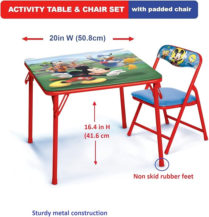 Mickey Mouse Table & Chair Set for Toddlers 24-48M, Includes 1 Table & 1 Chair [Amazon Exclusive] Table: 20"L x 20"W x 16.4"H, Chair: 12"L x 11.6"W x 17"H - Weight Limit: 70 lbs