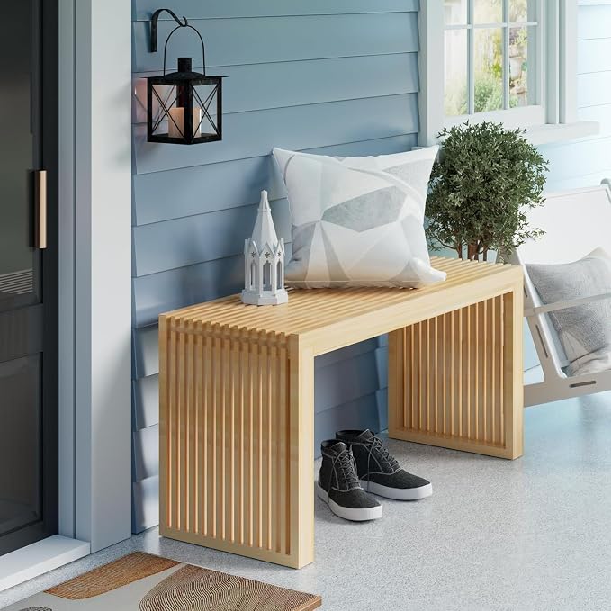 APRTAT Bamboo Dining Bench 35 Inch Indoor Wooden Shoe Benches for Entryway