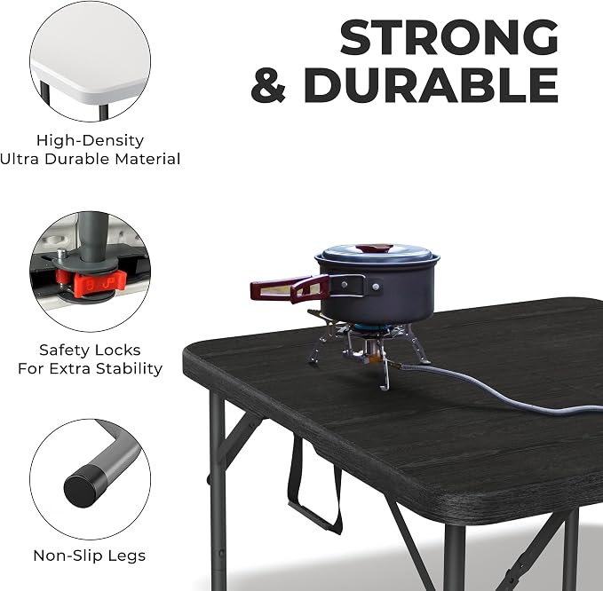 2 PACK of 34" Square Foldable Table with Built in Handle & Steel Legs | Heavy Duty Portable | Perfect for Party, Dining, Wedding, Events, Picnic Indoor, Outdoor, Camping, Utility, Temporary