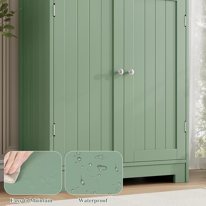 HORSTORS 67" H Bathroom Storage Cabinet, Green Linen Cabinet with Drawers | Freestanding Bathroom Cabinet with Glass Door & Shelf, Modern Tall Storage Cabinet for Bathroom, Living Dining Room, Kitchen