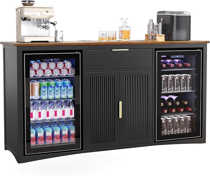 GDLF 70.1" Coffee Bar Cabinet with Fridge Space, Fluted Sideboard,Black
