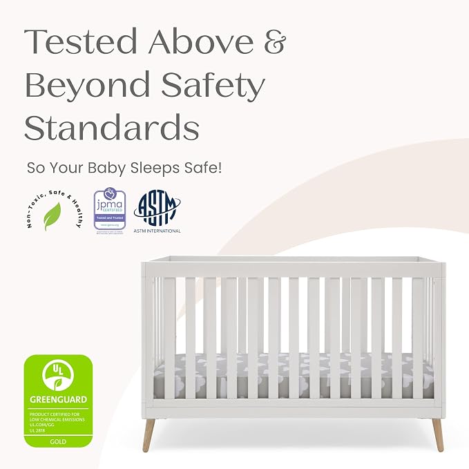 Delta Children Essex 4-in-1 Baby Crib & Mattress, Bianca White/Natural