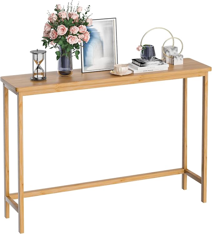 VASMIA Console Table, Entryway Table, Narrow Sofa Table, 39" Bamboo Hallway Table for Entryway, Living Room, Bedroom, Foyer, Natural