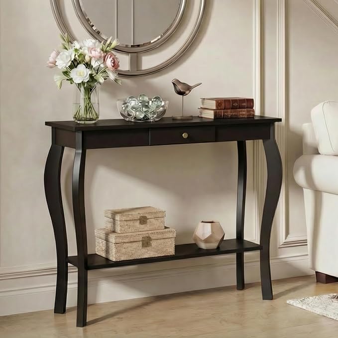 ChooChoo 39" Narrow Entryway Table with Drawer, Black