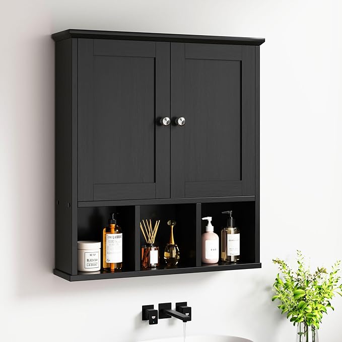 DL-win Meilocar Bathroom Wall Cabinet, Bathroom Cabinet Wall Mount Organizer Shelf for Toiletries, Towels & Essentials – Waterproof MDF, Space-Saving Bathroom Storage (Classic Black)