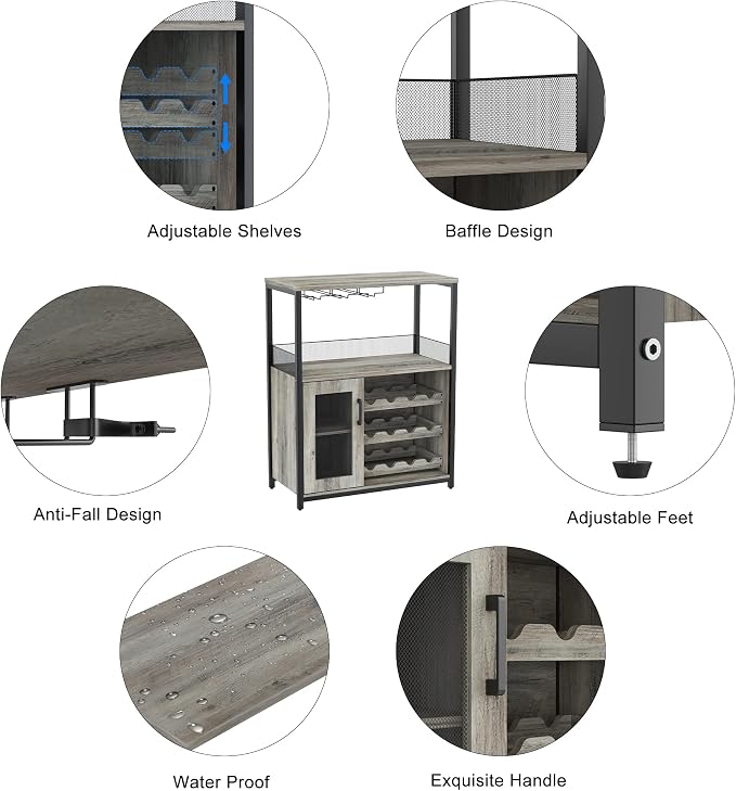 IDEALHOUSE Wine Bar Rack Cabinet with LED Lights, Small Coffee Bar Cabinet