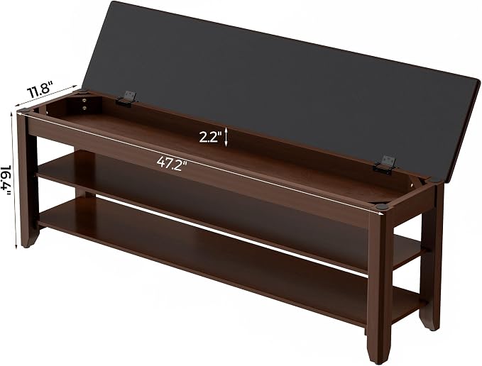 Homleke 47.2" Wide Solid Wood Shoe Rack Bench with Flip-Top Storage