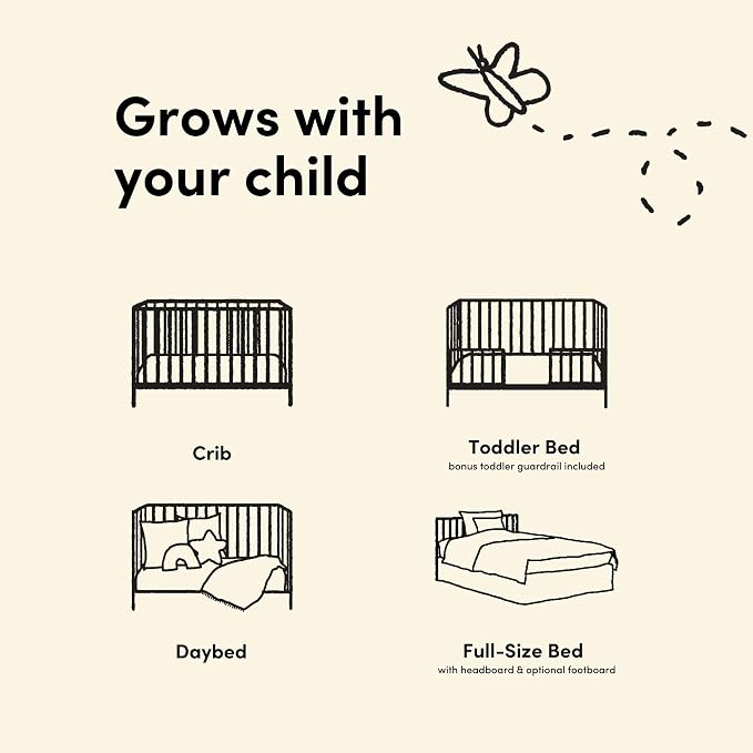 Storkcraft Porto 5-in-1 Convertible Crib with Toddler Guardrail, Hazelnut
