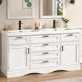 59" Bathroom Vanities Cabinet with Double Sink Combo,Modern Undermount Vanity Sink Cabinet with 2 Storage Doors and 3 Drawers,High Freestanding Bathroom Storage Cabinet with 3 Flip-top Drawers(White)