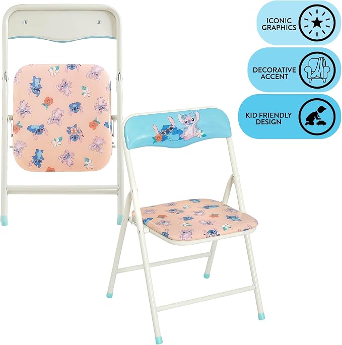 Disney Stitch Kids Activity Table and Chair Set, 3-Piece Folding Toddler Table with 2 Chairs, Padded Seats, Durable Frame for Play, Crafts & Snacks