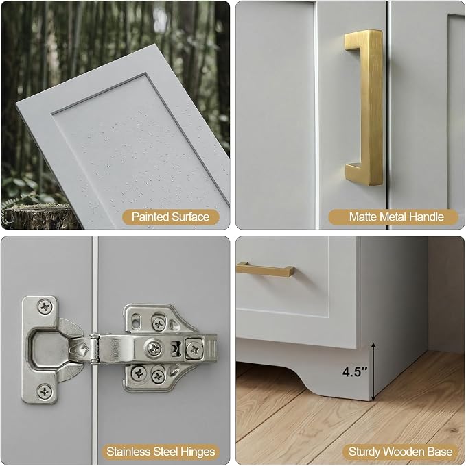 30 Inch Bathroom Vanity with Sink, Modern Shaker Bathroom Sink Cabinet with Soft-Close Door & 2 Drawers, Wood Freestanding Bathroom Storage Cabinet with Ceramic Basin, Grey