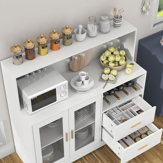 Bar Cabinet for Home with LED Light,Coffee Bar Cabinet w/ Wine & Glass Rack