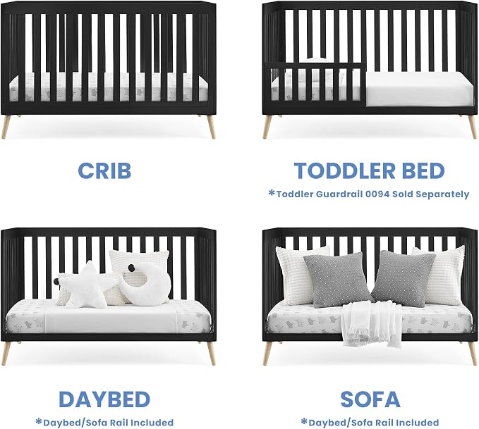 Delta Children Essex 4-in-1 Convertible Baby Crib, Ebony with Natural Legs