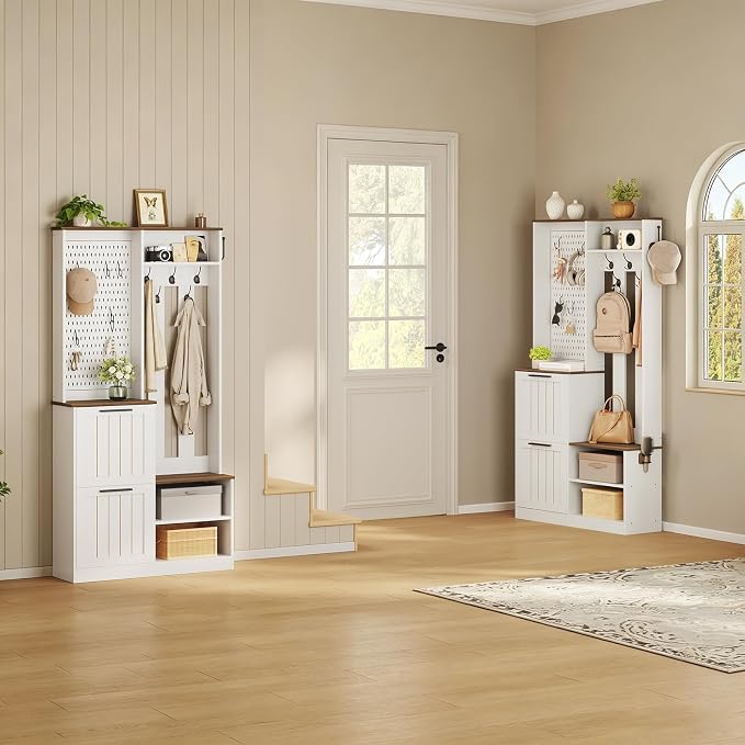 Hall Tree with 2 Flip-Down Shoe Cabinet for Entryway